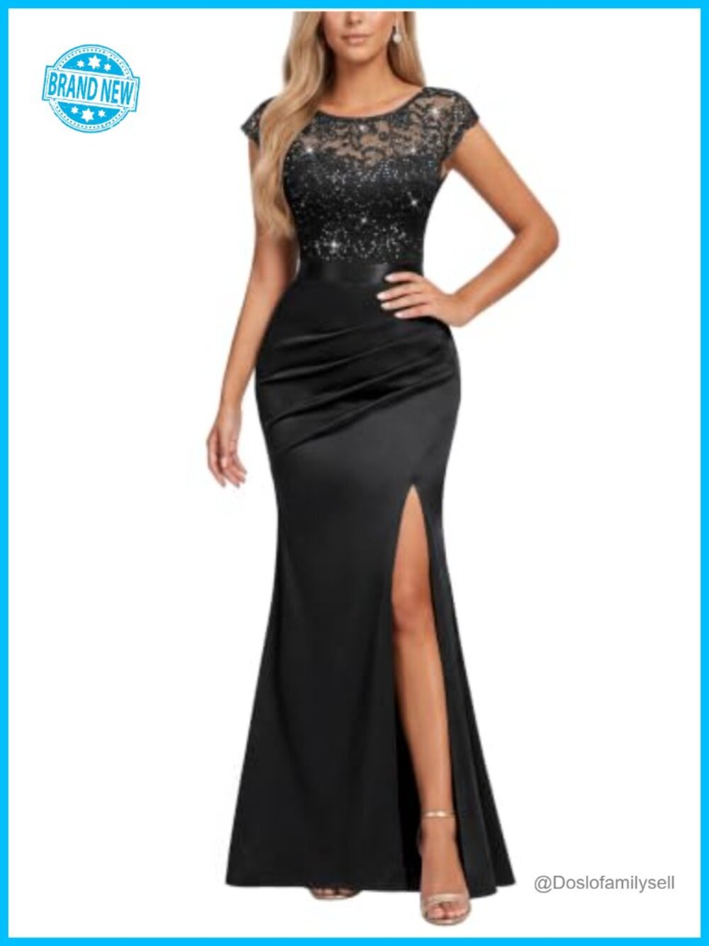 Miusol Scoop Neck Sequined Split Evening Party Maxi Dress